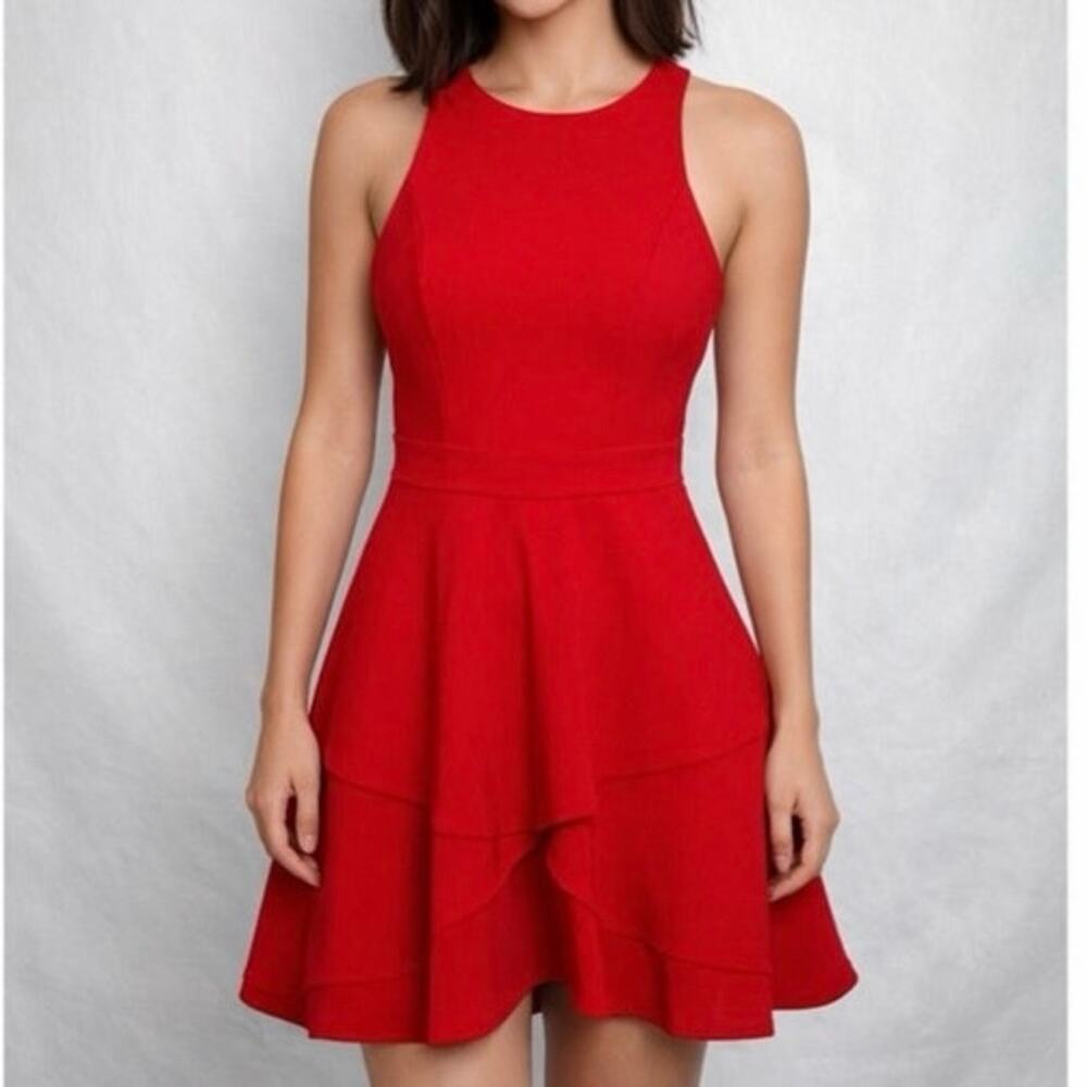 Adelyn Rae (S) Red Ruffle Fit & Flare Mini Dress Sleeveless Cocktail Party Event
